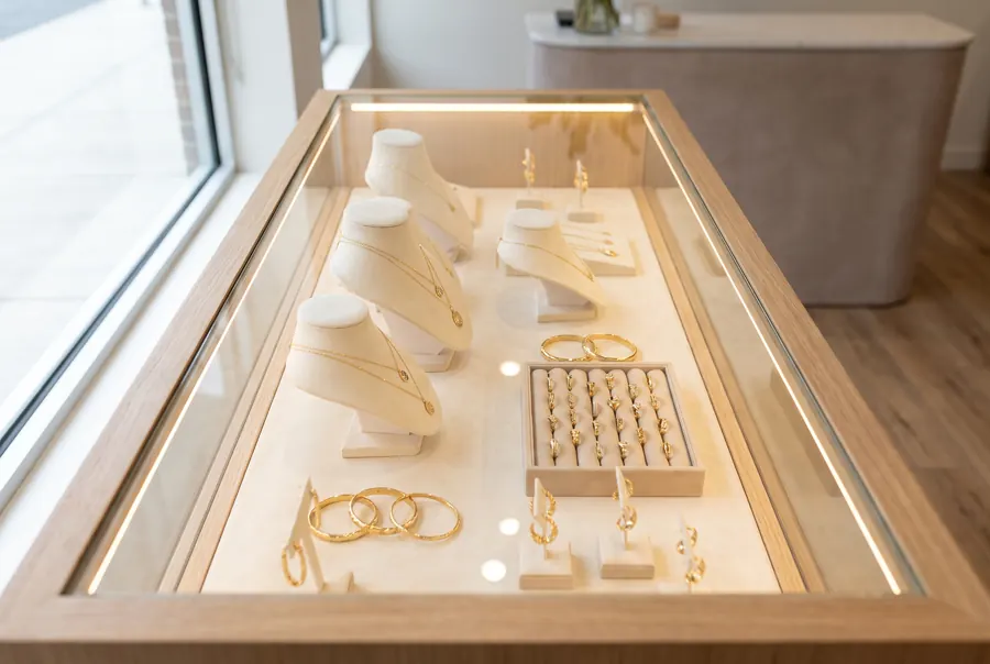Goldschmuck in einer Vitrine